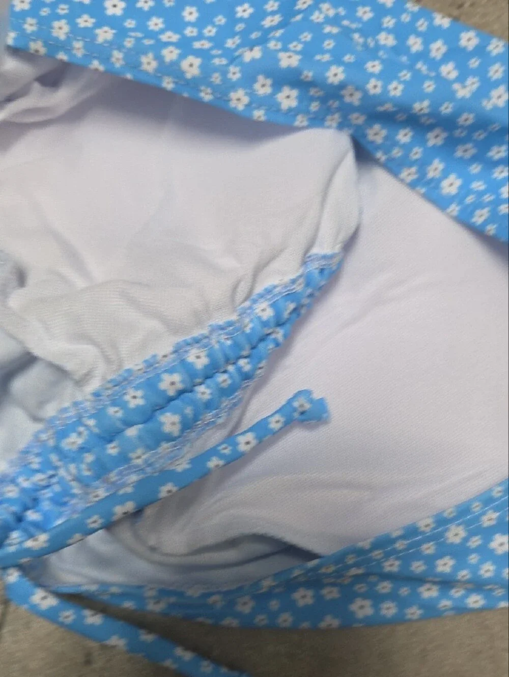 Blue Floral Ruched Drawstring Swimsuit Crop Top